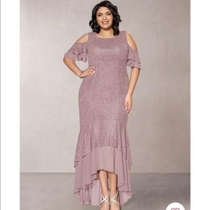 Azazie Mauve Lace Cold Shoulder Dress